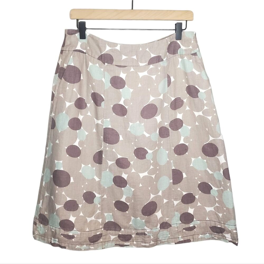 🔥 Boden Circle Print A-Line Skirt 100% Linen Women's Size 8 Long Tall Grey Tan